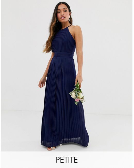 TFNC London Bridesmaid Exclusive High Neck Pleated Maxi Dress in Navy  (Blue) | Lyst