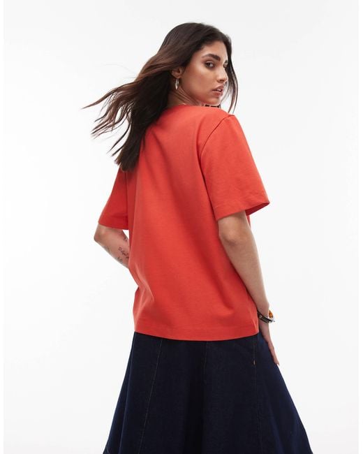 TOPSHOP Red Premium Basic Short Sleeve Tee