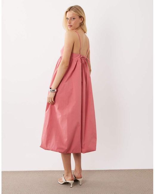 Ghospell Pink Bodhi Cami Strap Bubble Hem Midi Dress