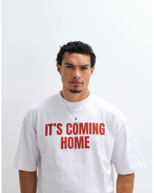 ASOS White Oversized T-Shirt With Coming Home Football Slogan for men