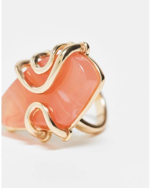 Asos design curve - bague avec pierre synthétique semi-précieuse rose ASOS en coloris Multicolor