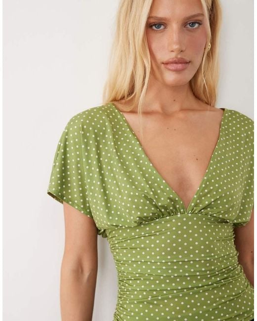 Miss Selfridge Green V-neck Top