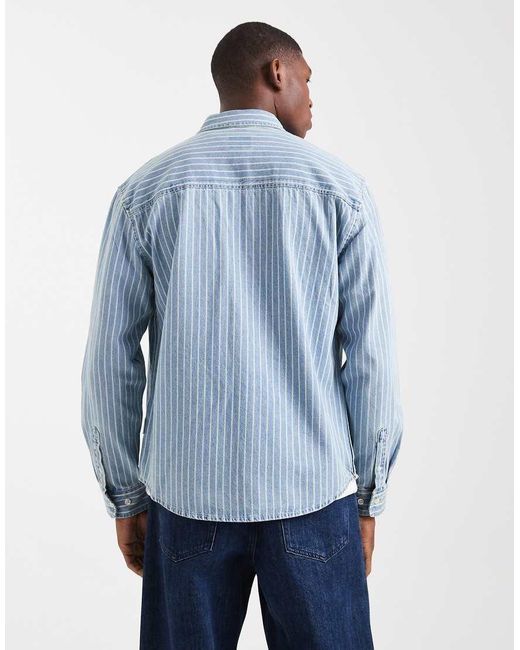 Redefined Rebel Blue Boxy Denim Striped Shirt for men