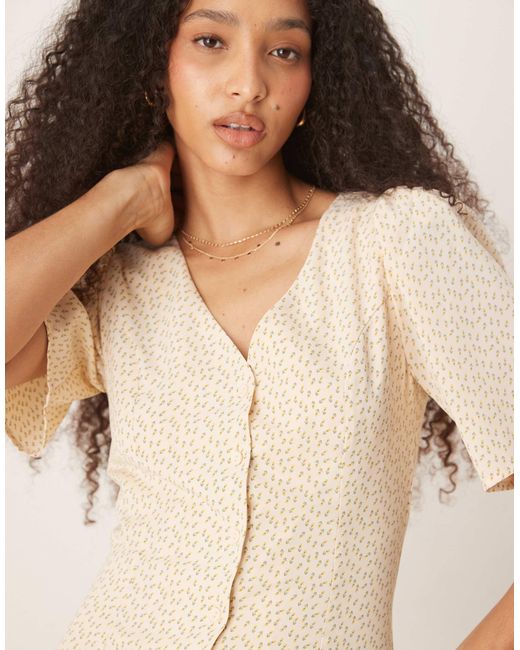 Glamorous Natural Buttermilk Short Sleeve Button Up Tea Dress