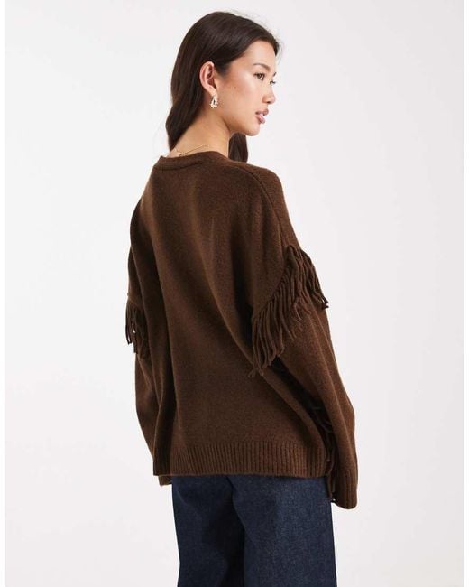 ASOS Brown Fringe Detail Boyfriend Cardigan
