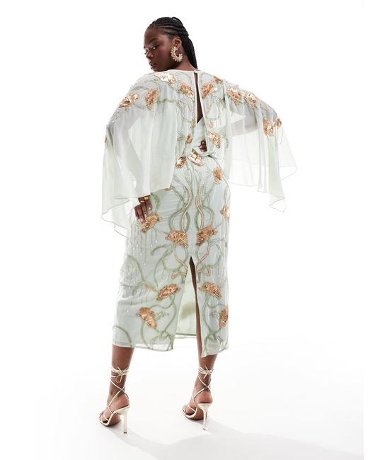ASOS Asos Design Curve Cape Midi Dress With Floral Embellishment in White Lyst