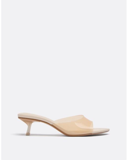 Stradivarius Natural Vinyl Vamp Kitten Heel Sandals