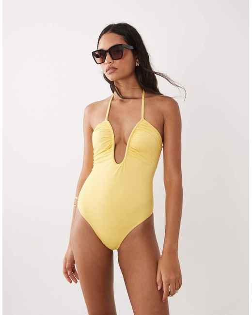 GOOD AMERICAN Yellow Matte Leilani One Piece Swimsuit