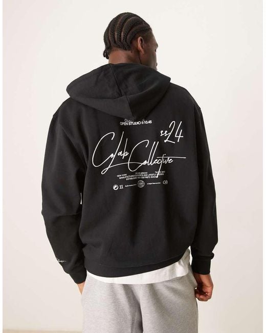 Felpa Nera Con Cappuccio, Zip E Stampa Sul Petto E Sul Retro di ASOS in Black da Uomo