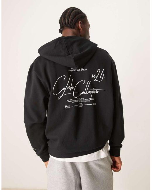 ASOS Hoodie Met Rits En Print Op De Borst En Rug in het Black voor heren