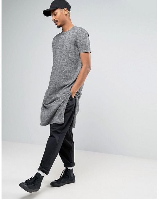 ASOS Cotton Super Longline Knitted T-shirt With Extra Long Side Splits in  Gray for Men | Lyst