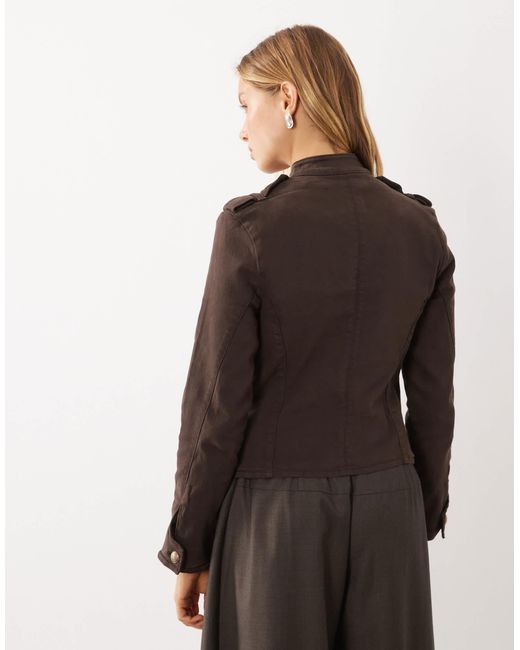 Mango Brown High Neck Structured Military Jacket