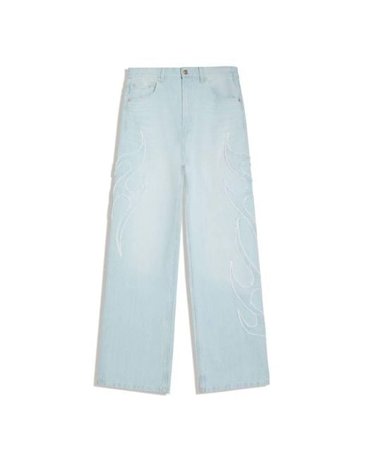 Bershka Blue Baggy Patch Jeans for men
