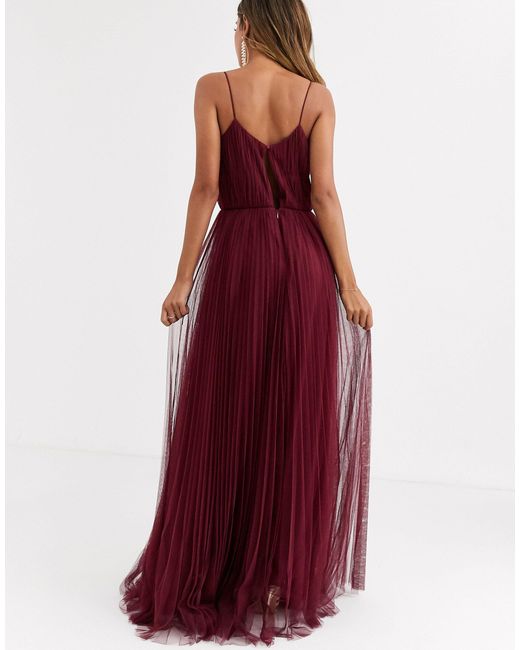 cami pleated tulle maxi dress