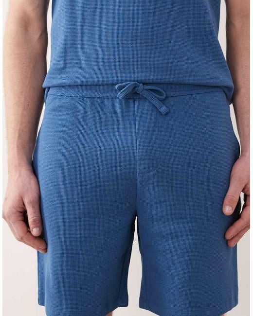 Boss Blue Waffle Co-Ord Lounge Shorts for men