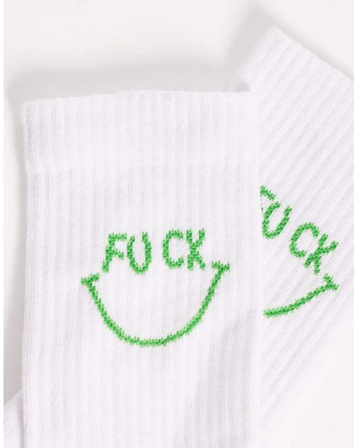 ASOS White Socks With Swear Word Smile Graphic for men