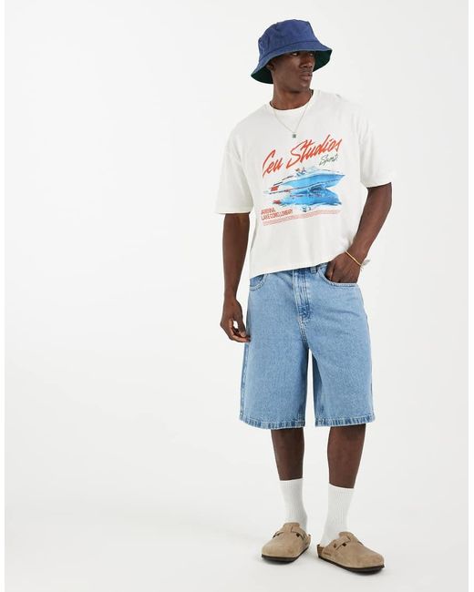 ASOS White Boxy Oversized T-Shirt With Speedboat Graphic for men
