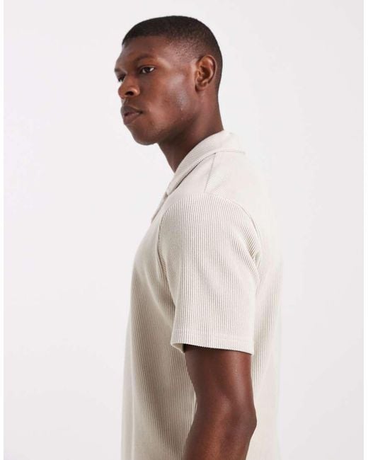 Only & Sons Natural Ribbed Oversized Polo Co-Ord for men