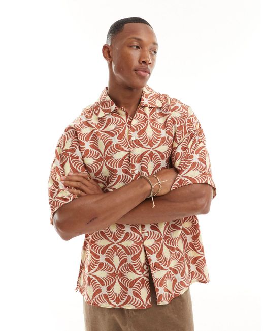 Camicia oversize con stampa geometrica di Jack & Jones in Brown da Uomo