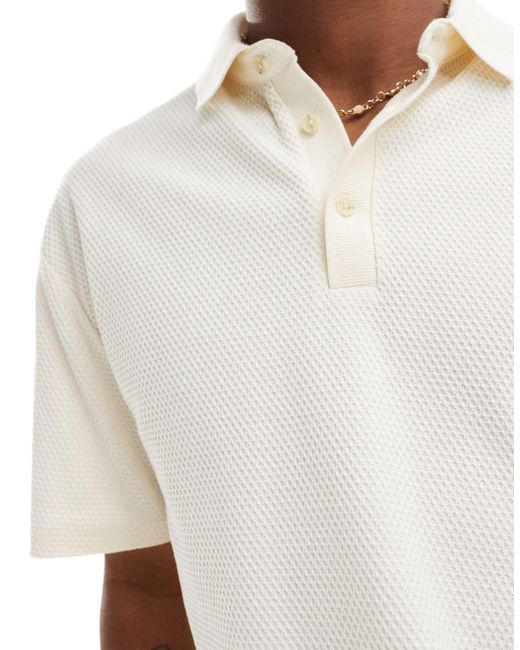 ASOS White Relaxed Fit Waffle Polo Shirt for men