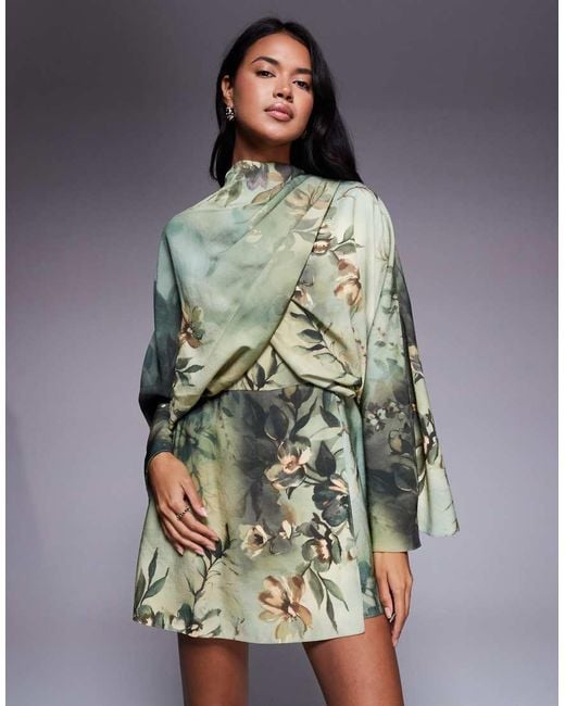 ASOS Multicolor Batwing Wrap High Neck Romper