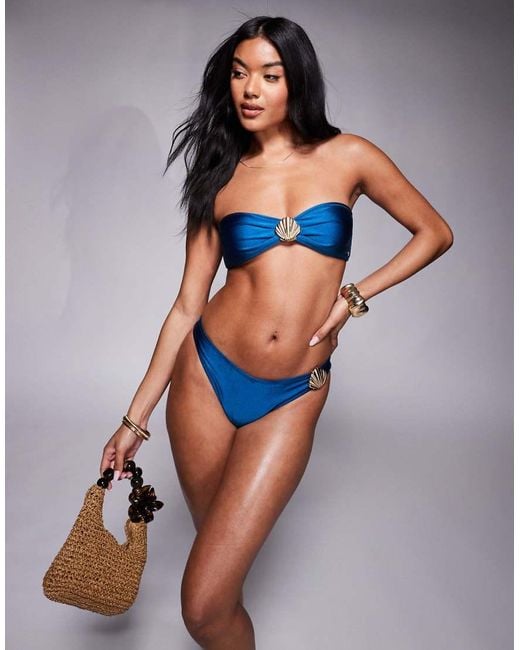 Slip Bikini Verde-Azzurro Sgambati Con Conchiglia di Candypants in Blue