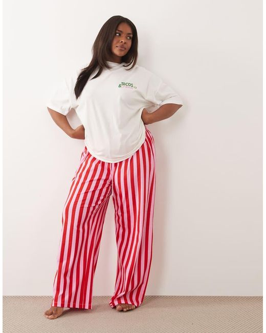 ASOS Red Asos Design Curve Taco Graphic Short Sleeve Top And Pants Pajama Set
