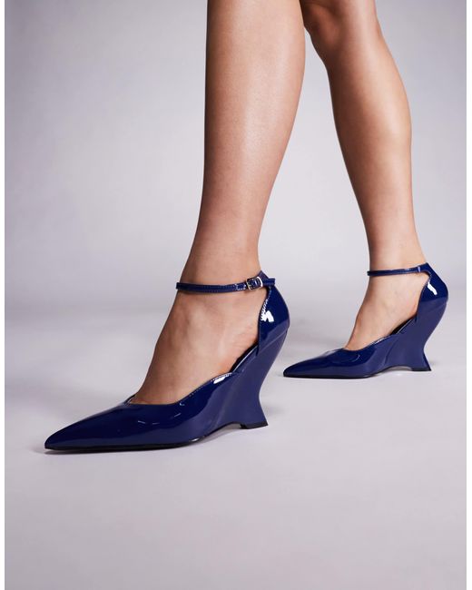 Public Desire Blue Mannequin Wedge Heel Pointed Shoes
