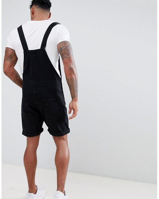 ASOS Denim Short Dungarees In Black for 