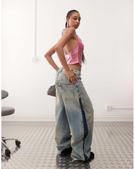 Collusion Natural X003 Wide Leg Jeans With Side Zips