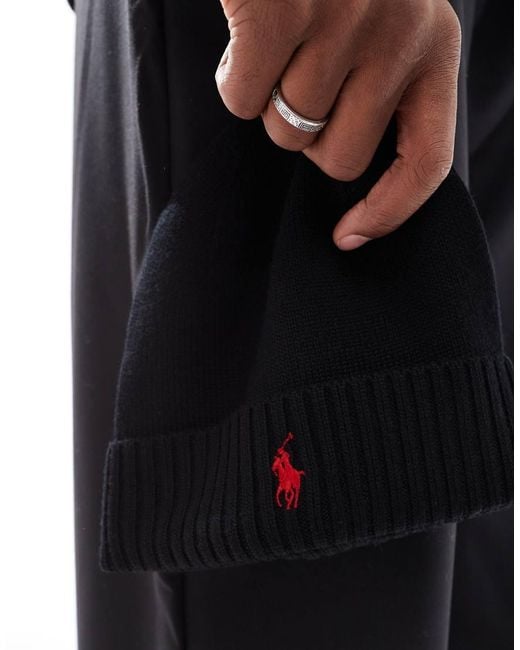 Polo Ralph Lauren Blue Icon Logo Merino Wool Knit Beanie for men