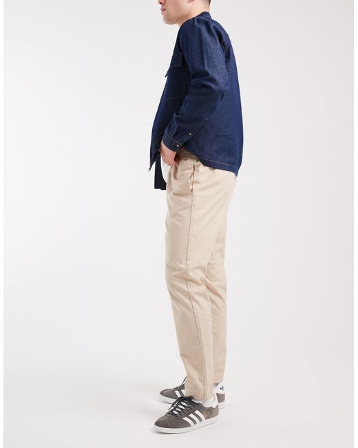 Brave Soul Blue Cotton Twill Trousers With Elasticated Waist for men