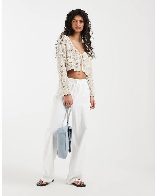 ONLY Natural Crochet Tie Front Cardigan