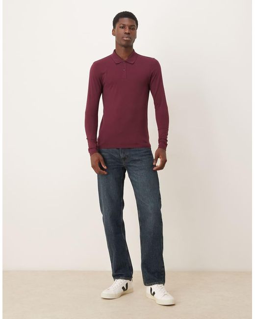 ASOS Red Essentials Muscle Fit Long Sleeve Polo for men