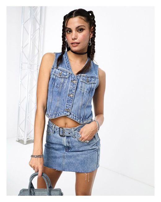 Guess Coord Denim Vest in Blue Lyst