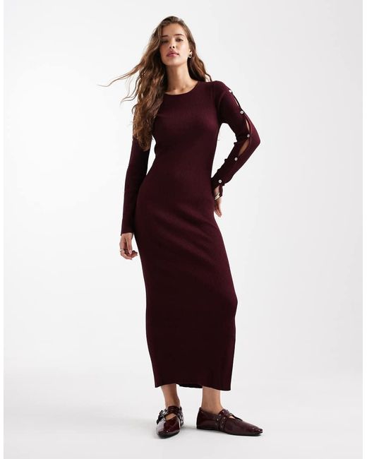 Mango Red Teen Knitted Maxi Dress With Sleeve Button Detail