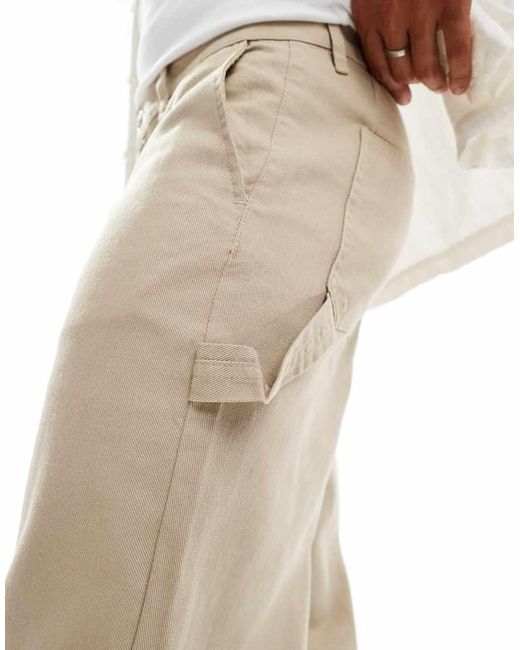 Pantalones Beis De Corte Ancho Y Estilo Carpintero De Sarga De -Beis Neutro ADPT de hombre de color White