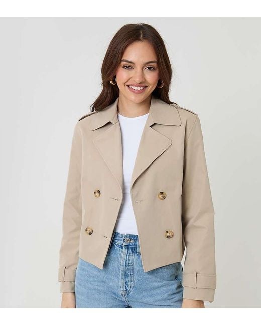 Threadbare Natural Petite Double Breasted Cropped Trench Coat