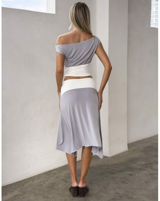 Tiger Mist Natural Alyssa Contrast Button Waist Detail Thigh Slit Midaxi Skirt