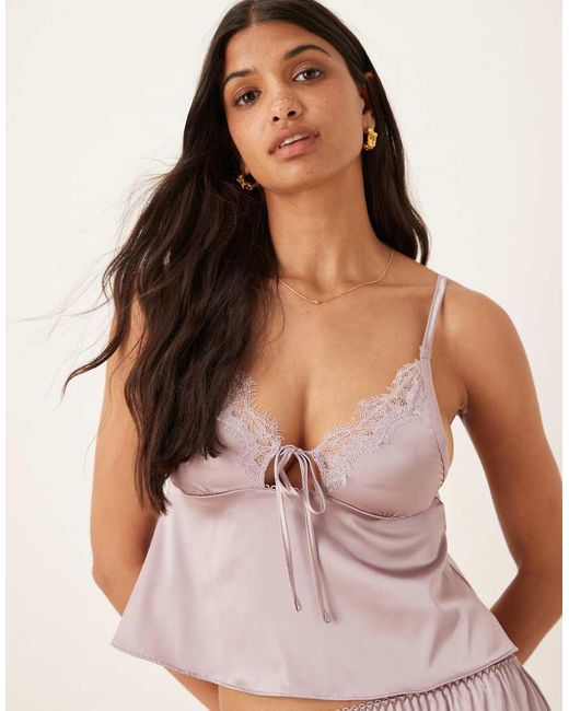 KAT THE LABEL Purple Sorrento Satin Lace Cami
