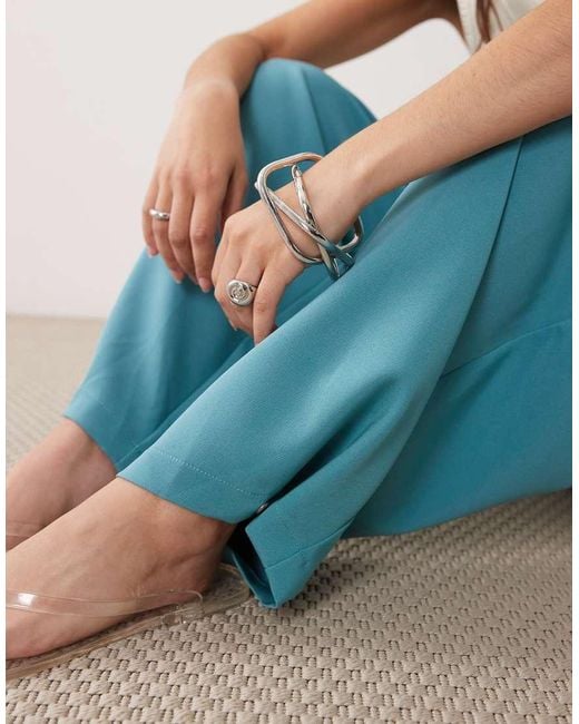 ASOS Blue Tailored Tapered Trouser With Popper Hem Detail