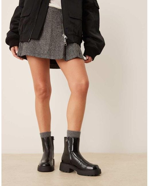 Calvin Klein Black Chunky Leather Ankle Boot With Zipper