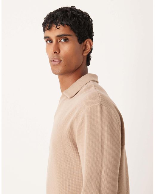 ASOS – langärmliges relaxed-fit-polohemd in Natural für Herren