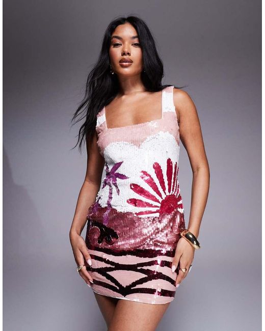 River Island Pink Sequin Embellished Mini Dress