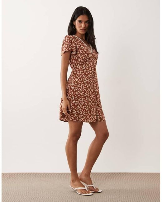 New Look Natural Lace Trim Mini Tea Dress