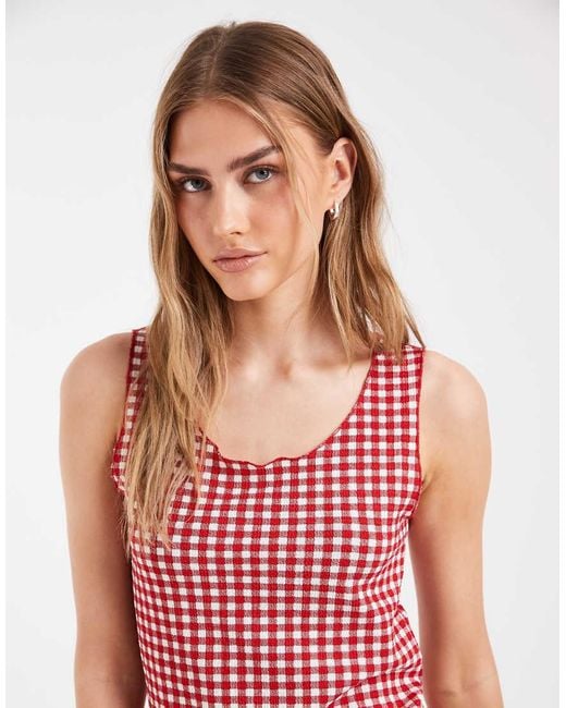 Pieces Red Sleeveless Gingham Top