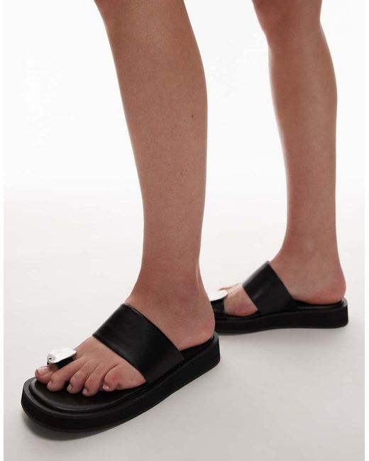 TOPSHOP Black Jules Molten Toe Piece Sandals