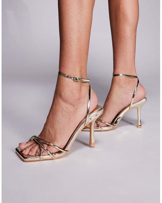 Public Desire Pink Fizzy Mirror Pu Square Toe Padded Insole Strappy Barely There