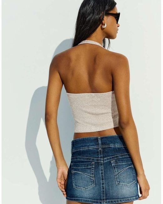 Bershka Blue Sequin Halter Neck Top