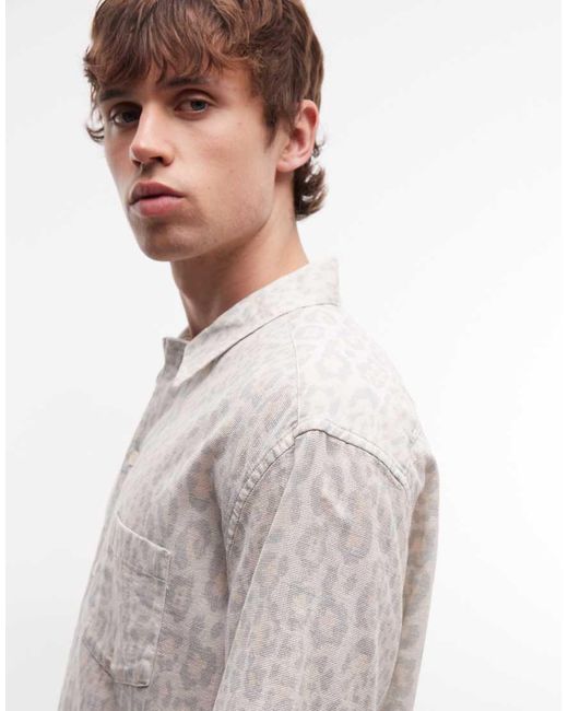 AllSaints Multicolor Cruz Leo Short Sleeve Linen Blend Leopard Print Shirt for men